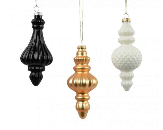 Елочное украшение DECORIS черное, золото и белый 15см 