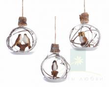 Елочное украшение DECORIS Шар с птичками 9см